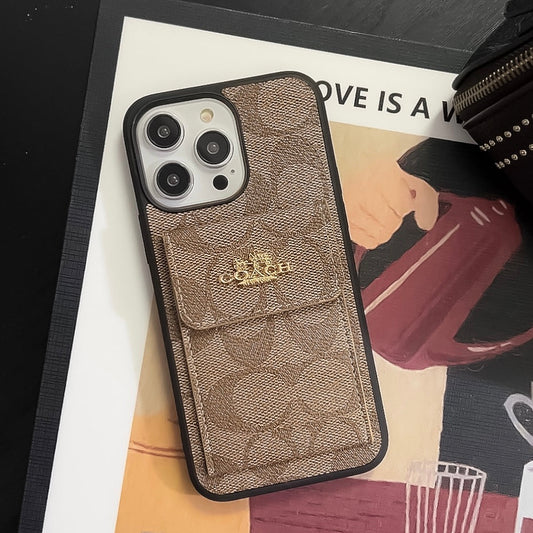 Coach iPhone Case With Card Holder Wallet Light Brown -SZK240425 - Iphonecasehouse
