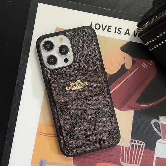 Coach iPhone Case With Card Holder Wallet Dark Brown -SZK240425 - Iphonecasehouse