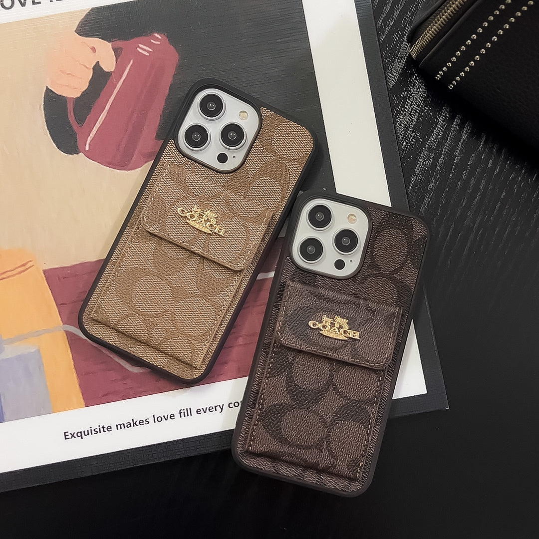 Coach iPhone Case With Card Holder Wallet Dark Brown -SZK240425 - Iphonecasehouse