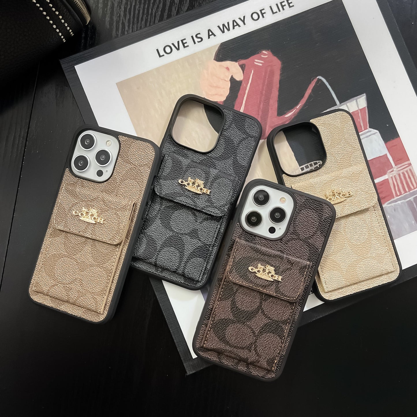Coach iPhone Case With Card Holder Wallet Dark Brown -SZK240425 - Iphonecasehouse