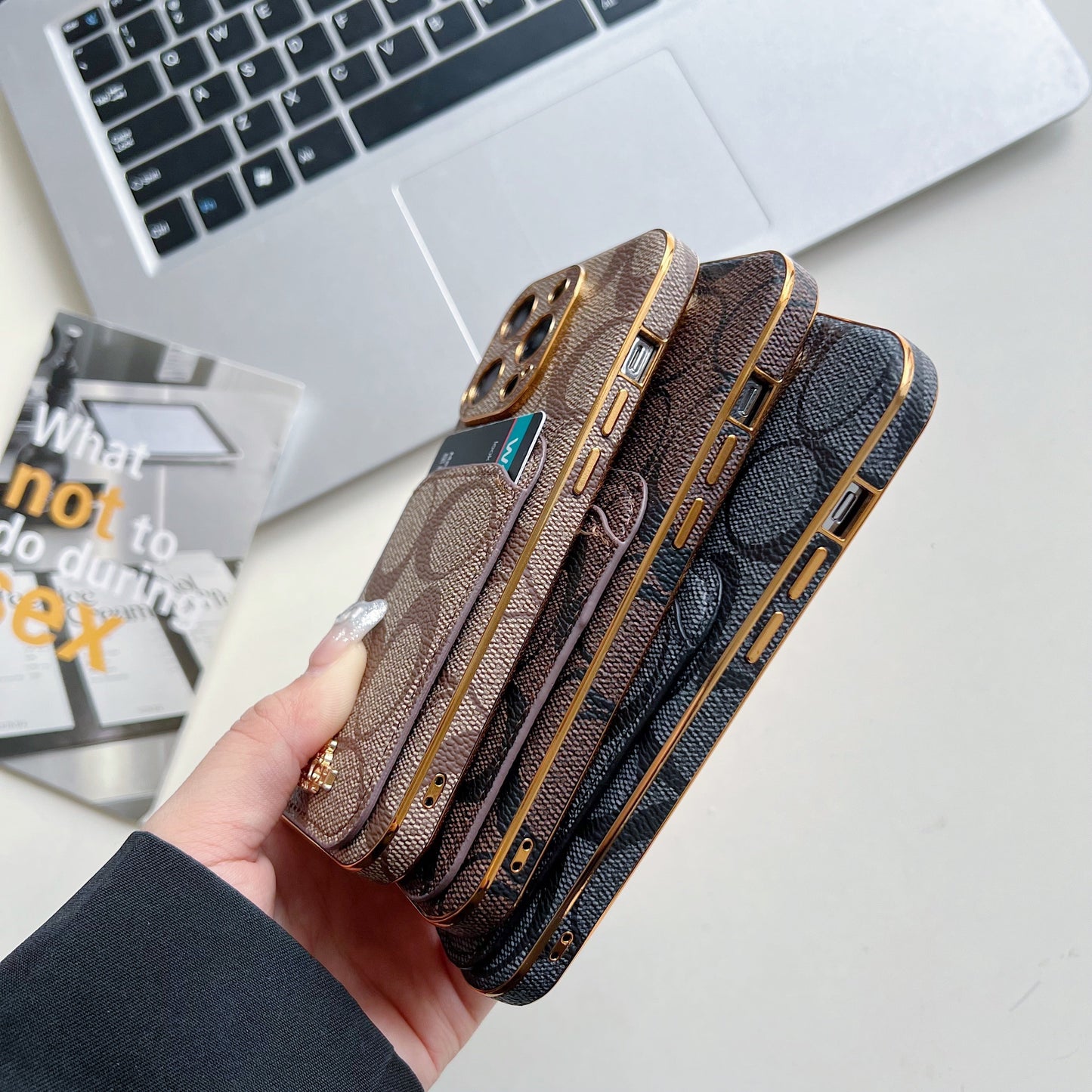 Coach iPhone Case With Card Holder Coffee -KB241651 - Iphonecasehouse