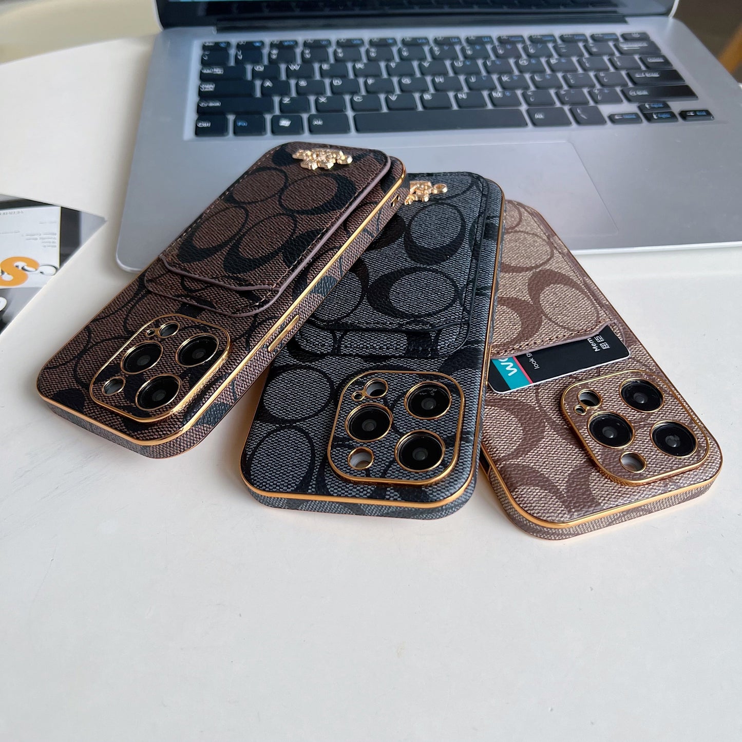 Coach iPhone Case With Card Holder Coffee -KB241651 - Iphonecasehouse