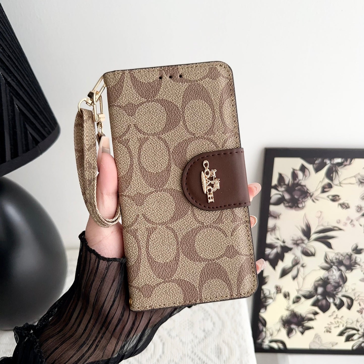 Coach iPhone Case Leather Flip Case with Card Holder Brown-PTK241622 - Iphonecasehouse