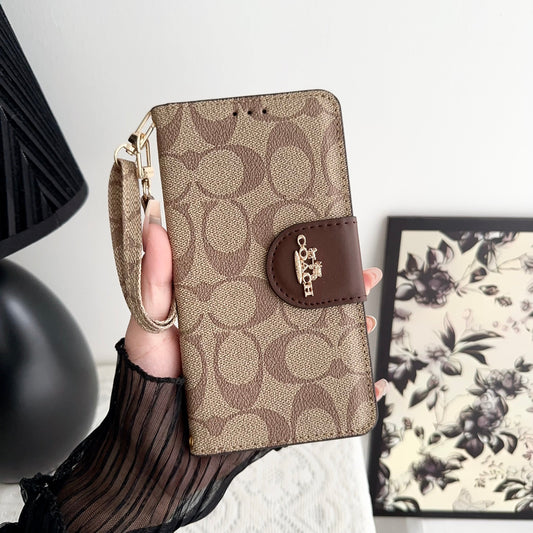 Coach iPhone Case Leather Flip Case with Card Holder Brown-PTK241622 - Iphonecasehouse