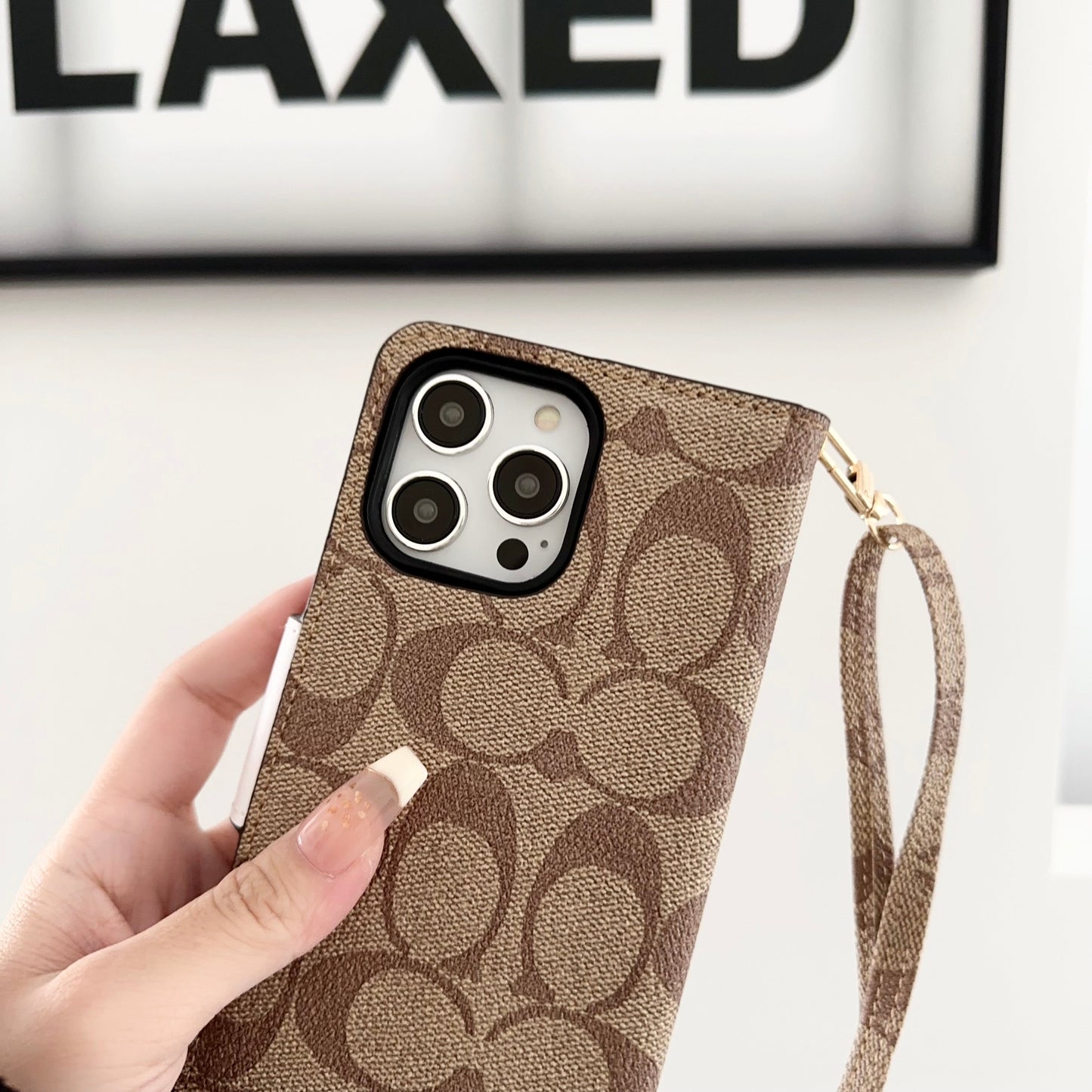 Coach iPhone Case Leather Flip Case with Card Holder Brown-PTK241622 - Iphonecasehouse
