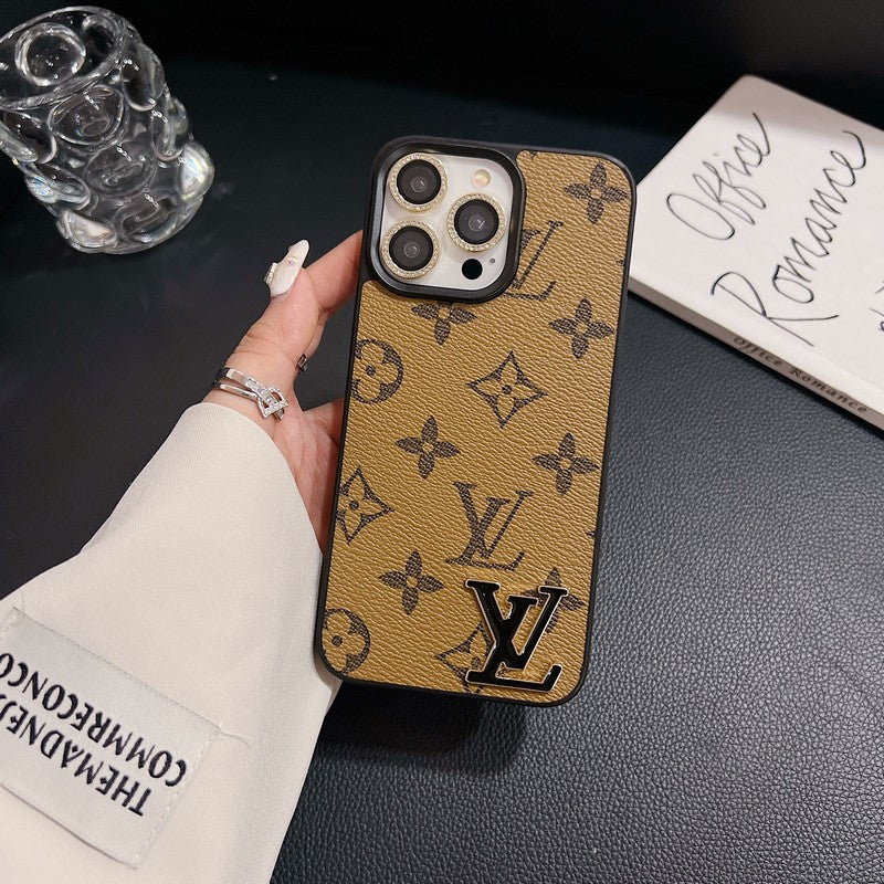 Lou Black Logo Leather iPhone Case - Iphonecasehouse
