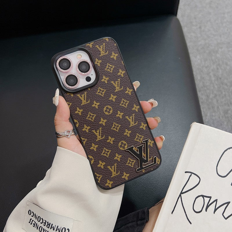 Lou Black Logo Leather iPhone Case - Iphonecasehouse