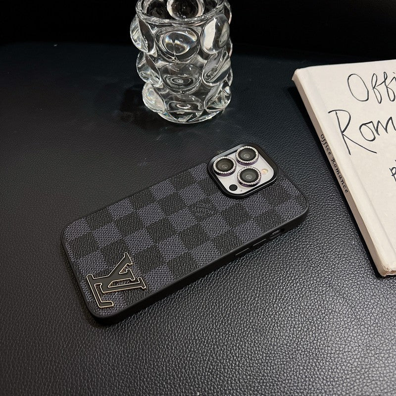 Lou Black Logo Leather iPhone Case - Iphonecasehouse