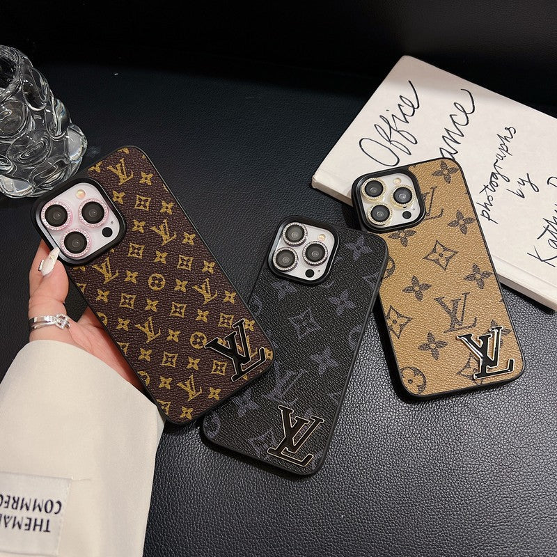 Lou Black Logo Leather iPhone Case - Iphonecasehouse