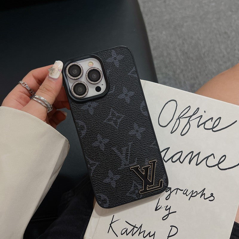 Lou Black Logo Leather iPhone Case - Iphonecasehouse