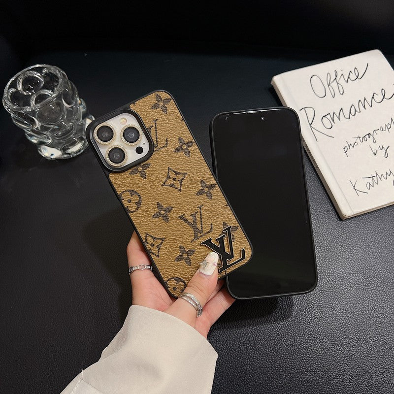 Lou Black Logo Leather iPhone Case - Iphonecasehouse