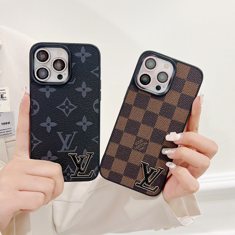 Lou Black Logo Leather iPhone Case - Iphonecasehouse