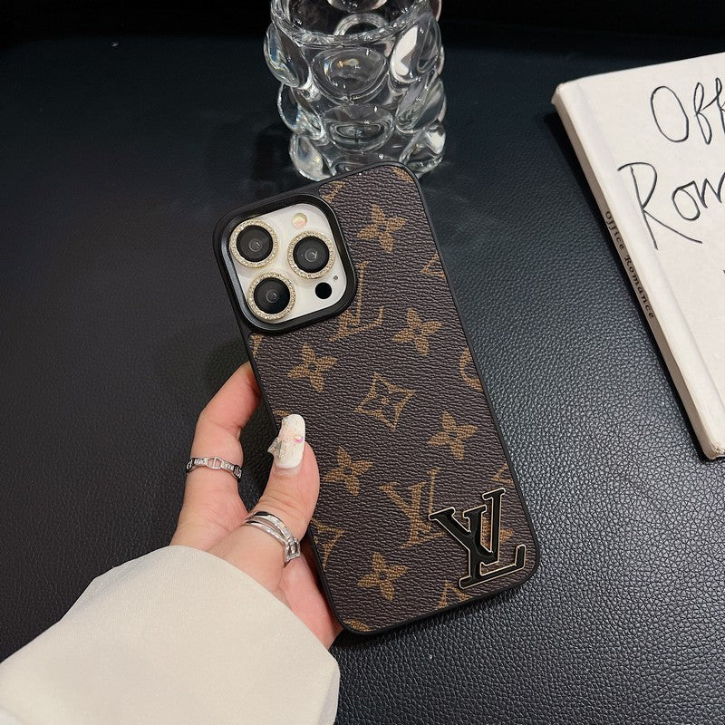 Lou Black Logo Leather iPhone Case - Iphonecasehouse