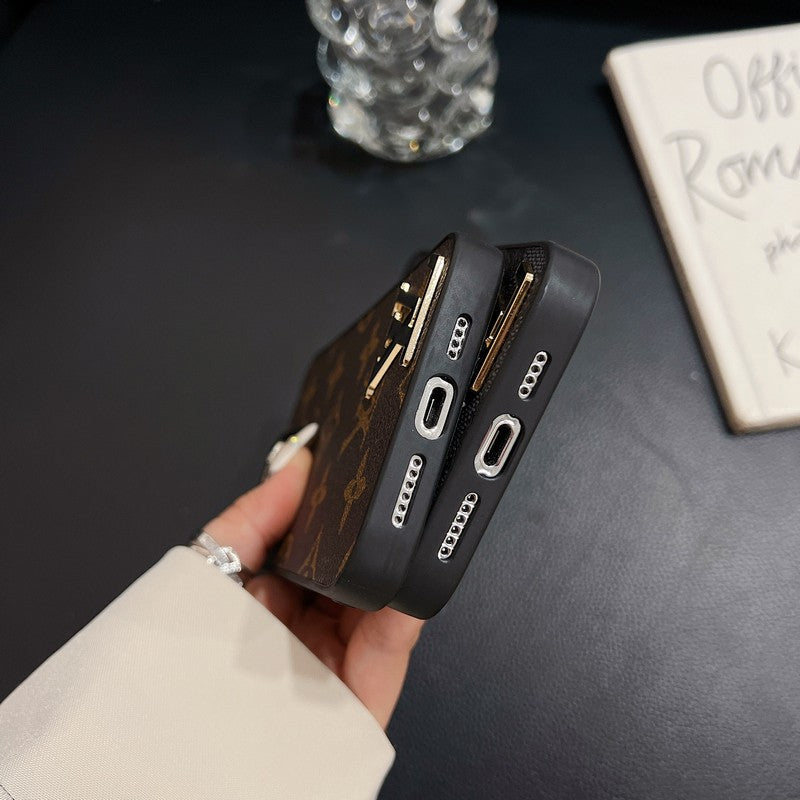 Lou Black Logo Leather iPhone Case - Iphonecasehouse