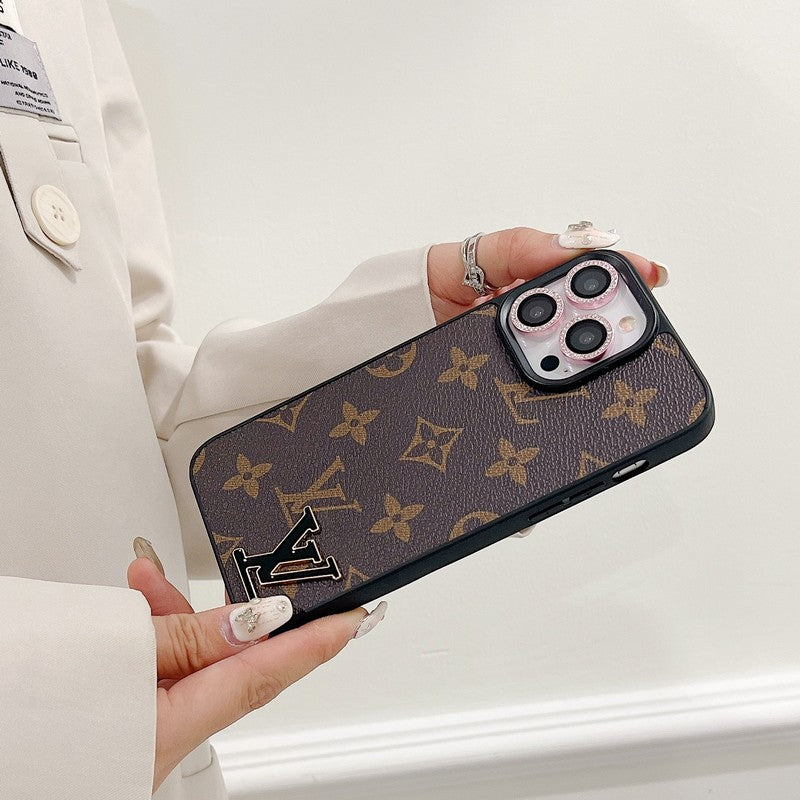 Lou Black Logo Leather iPhone Case - Iphonecasehouse