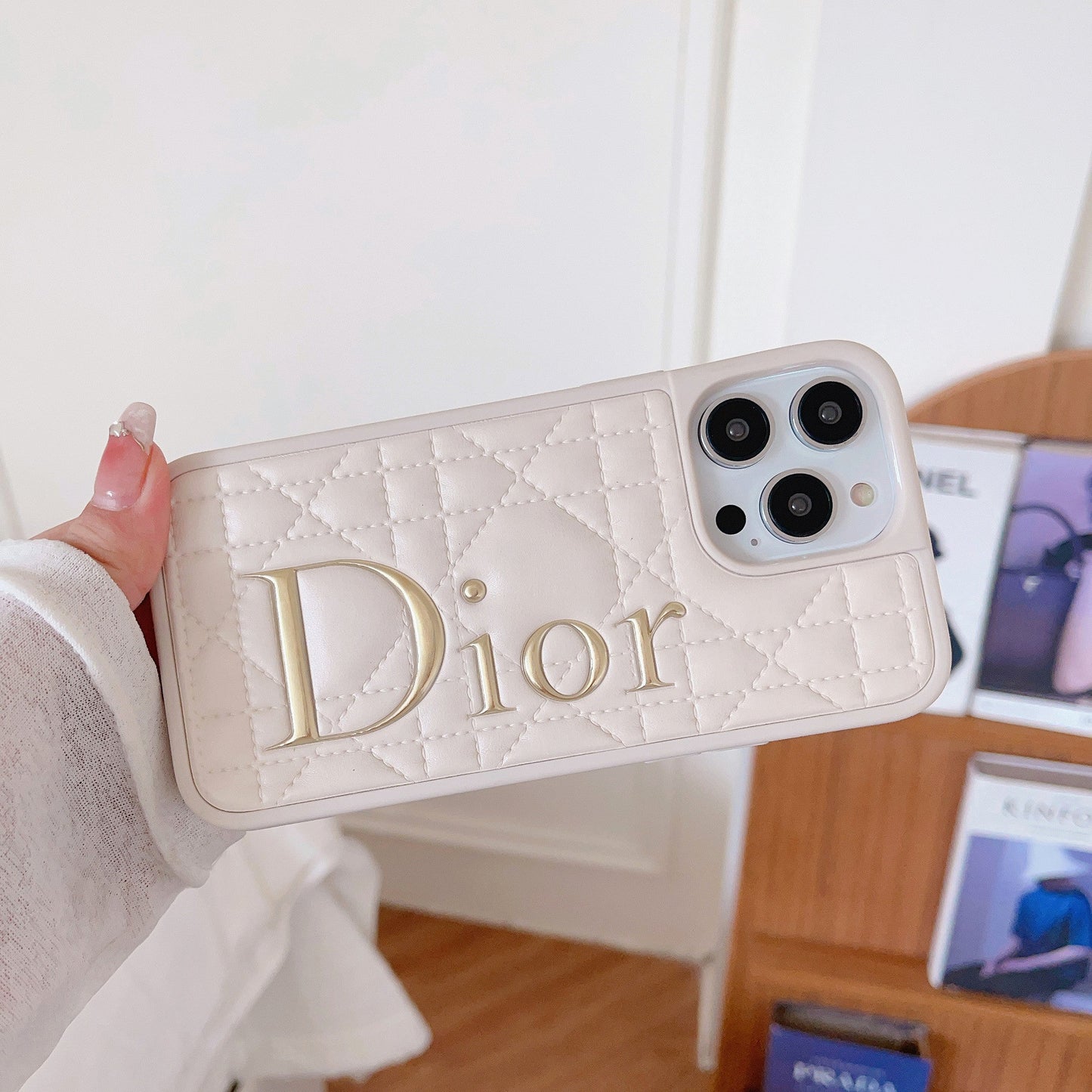 CD Gold Logo Leather iPhone Case - Iphonecasehouse