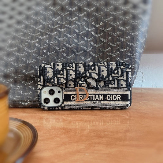 CD Black & Grey Fabric Card Bag iPhone Case - Iphonecasehouse