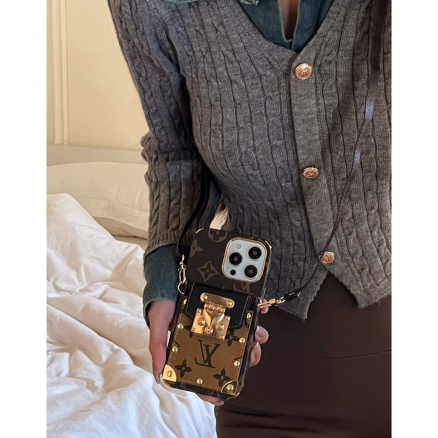 Lou Chain Leather iPhone Case - Iphonecasehouse