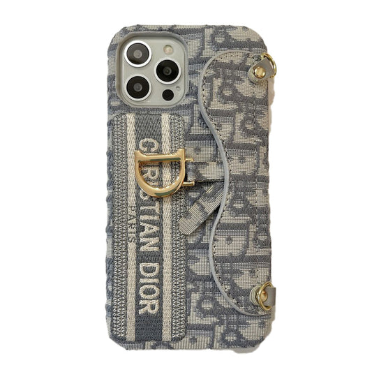 CD Black & Grey Fabric Card Bag Crossbody iPhone Case - Iphonecasehouse