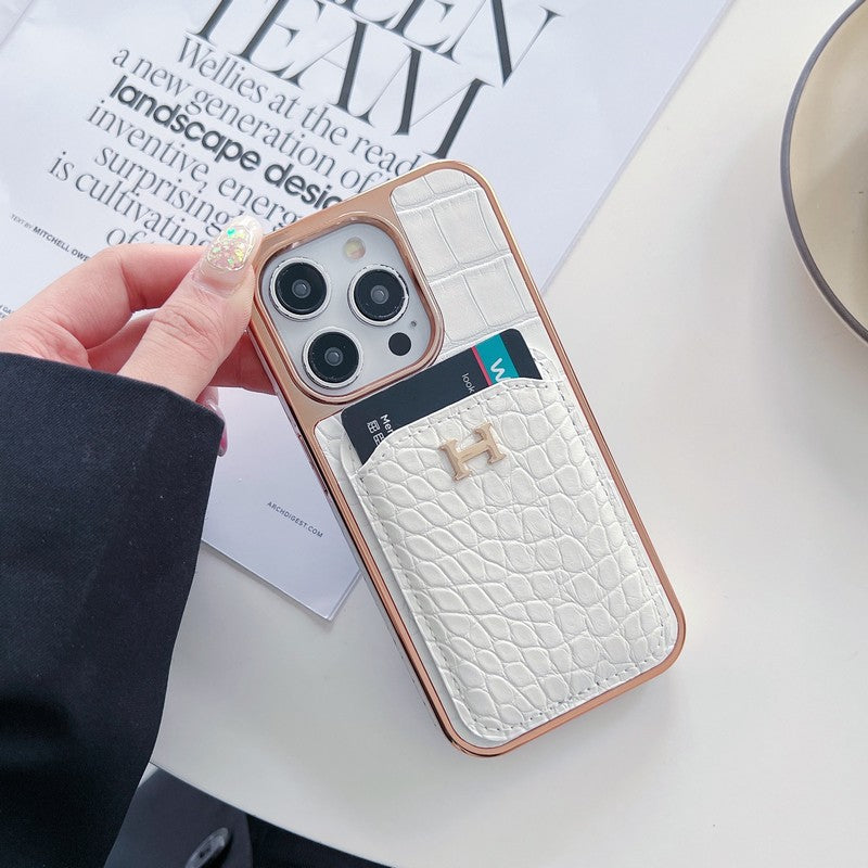 H Rose Gold Leather iPhone Case - Iphonecasehouse