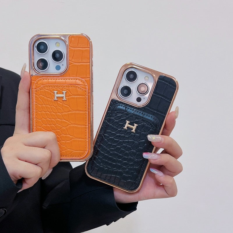 H Rose Gold Leather iPhone Case - Iphonecasehouse