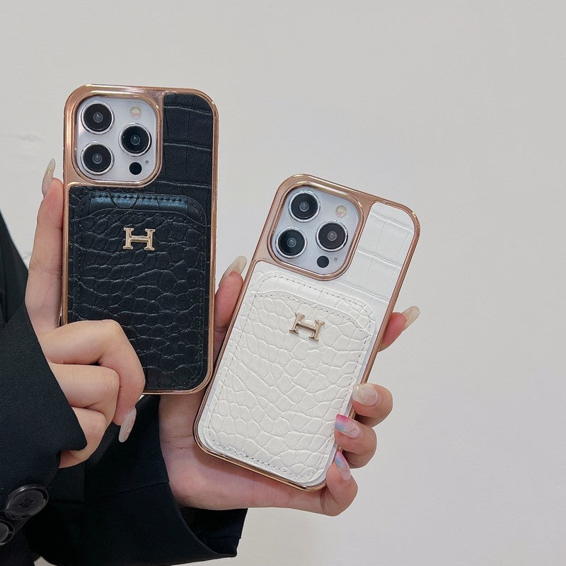 H Rose Gold Leather iPhone Case - Iphonecasehouse