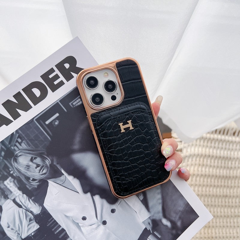 H Rose Gold Leather iPhone Case - Iphonecasehouse