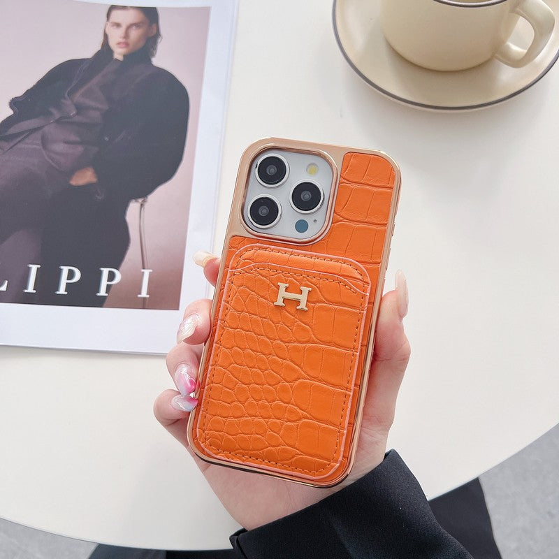 H Rose Gold Leather iPhone Case - Iphonecasehouse