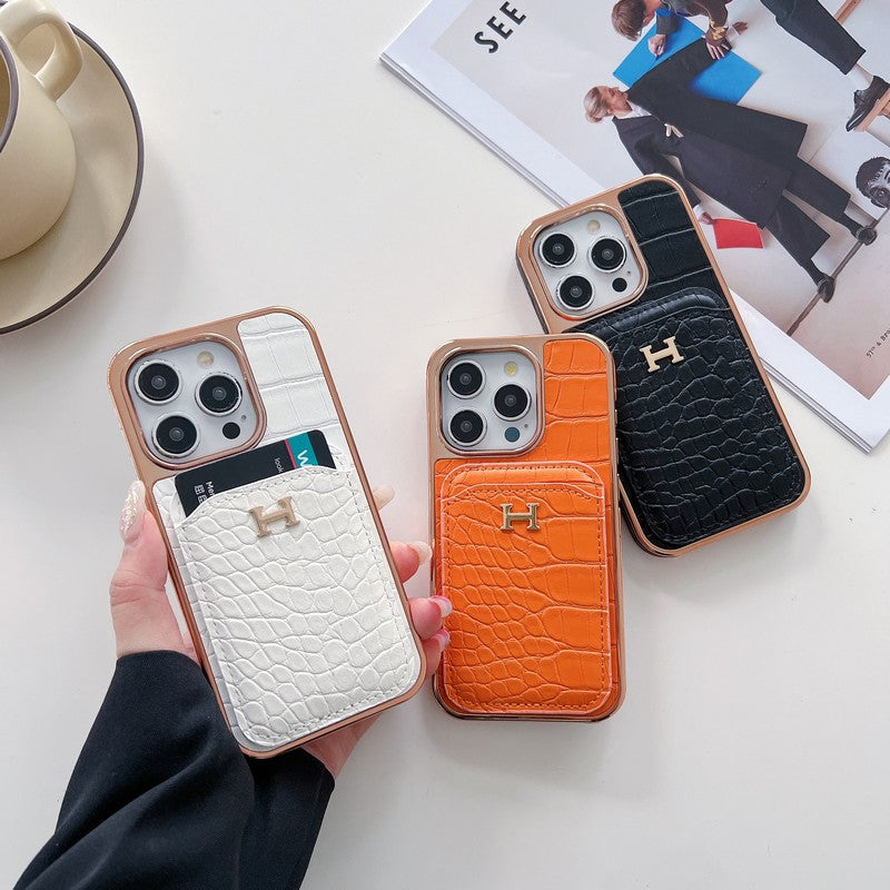 H Rose Gold Leather iPhone Case - Iphonecasehouse