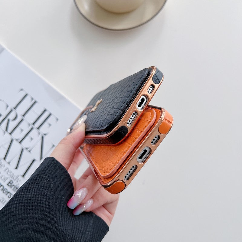 H Rose Gold Leather iPhone Case - Iphonecasehouse
