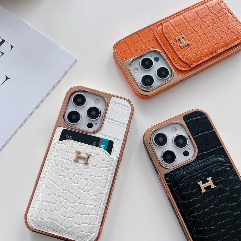 H Rose Gold Leather iPhone Case - Iphonecasehouse