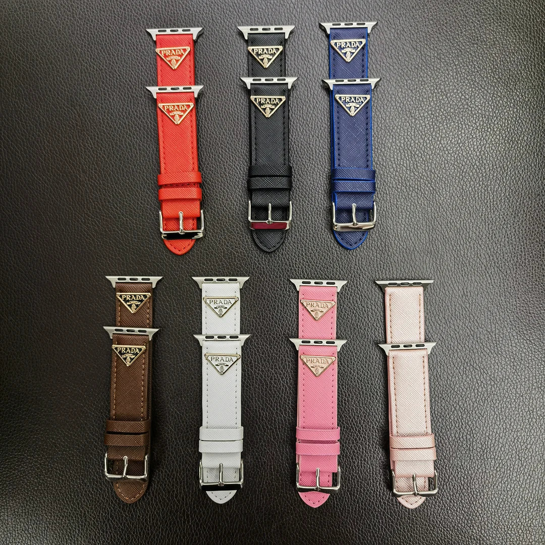 Double Triangle Monogram Label Leather Apple Watch Band - Iphonecasehouse