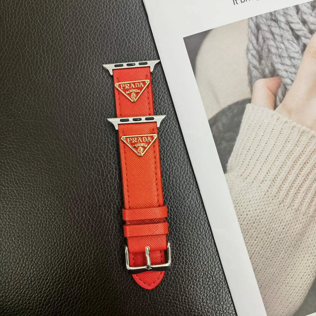 Double Triangle Monogram Label Leather Apple Watch Band - Iphonecasehouse