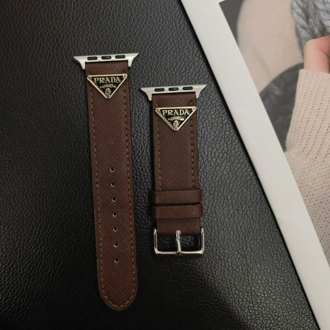 Double Triangle Monogram Label Leather Apple Watch Band - Iphonecasehouse