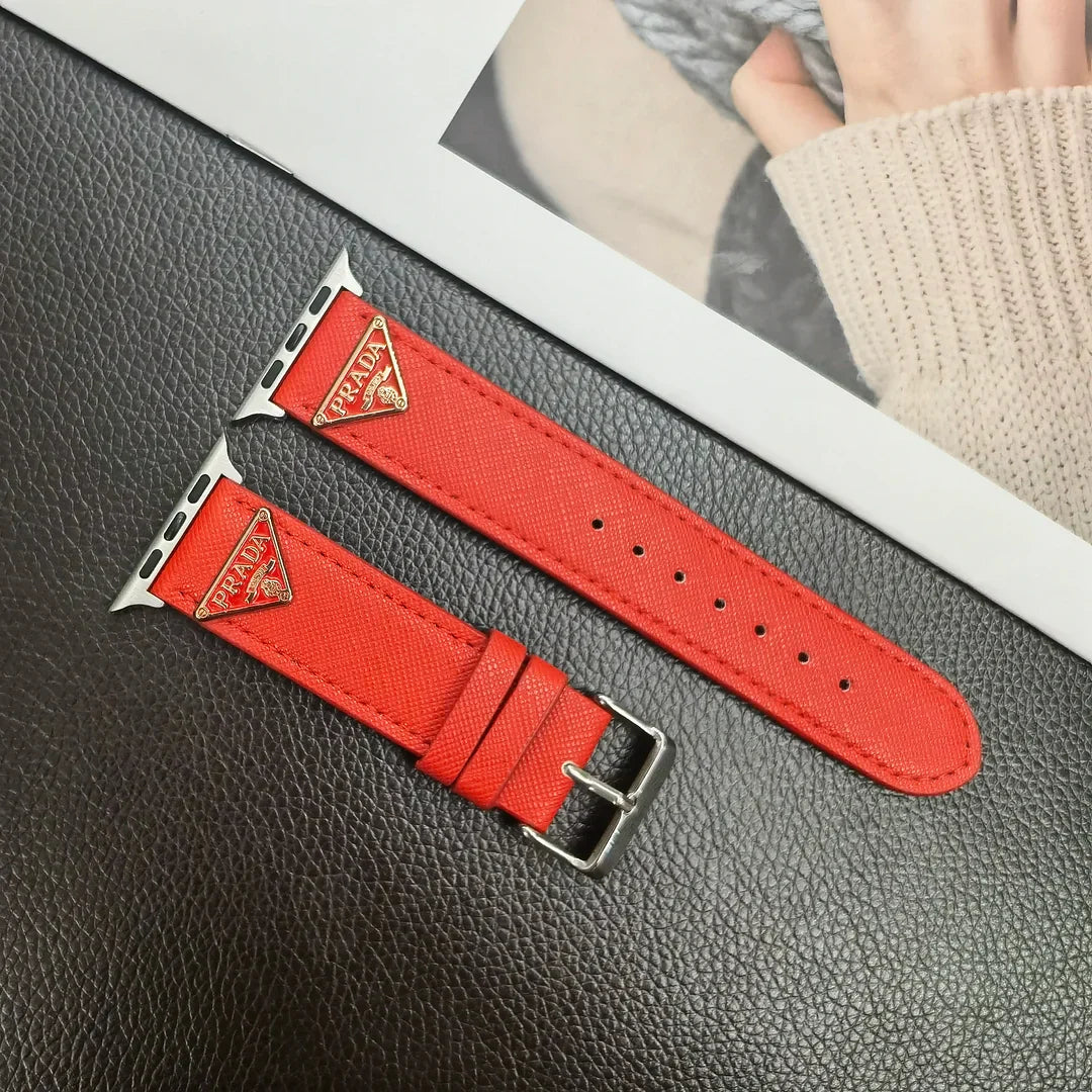Double Triangle Monogram Label Leather Apple Watch Band - Iphonecasehouse