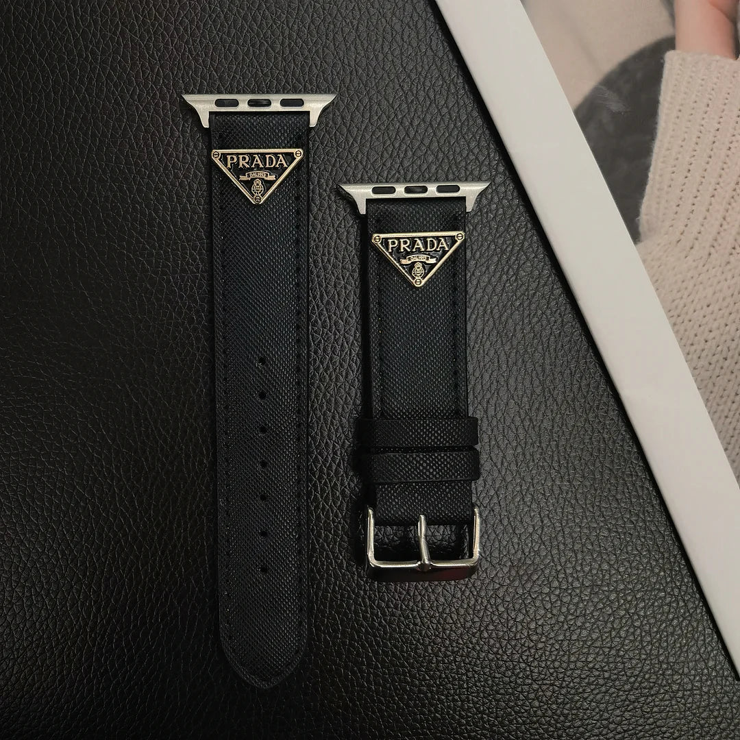 Double Triangle Monogram Label Leather Apple Watch Band - Iphonecasehouse