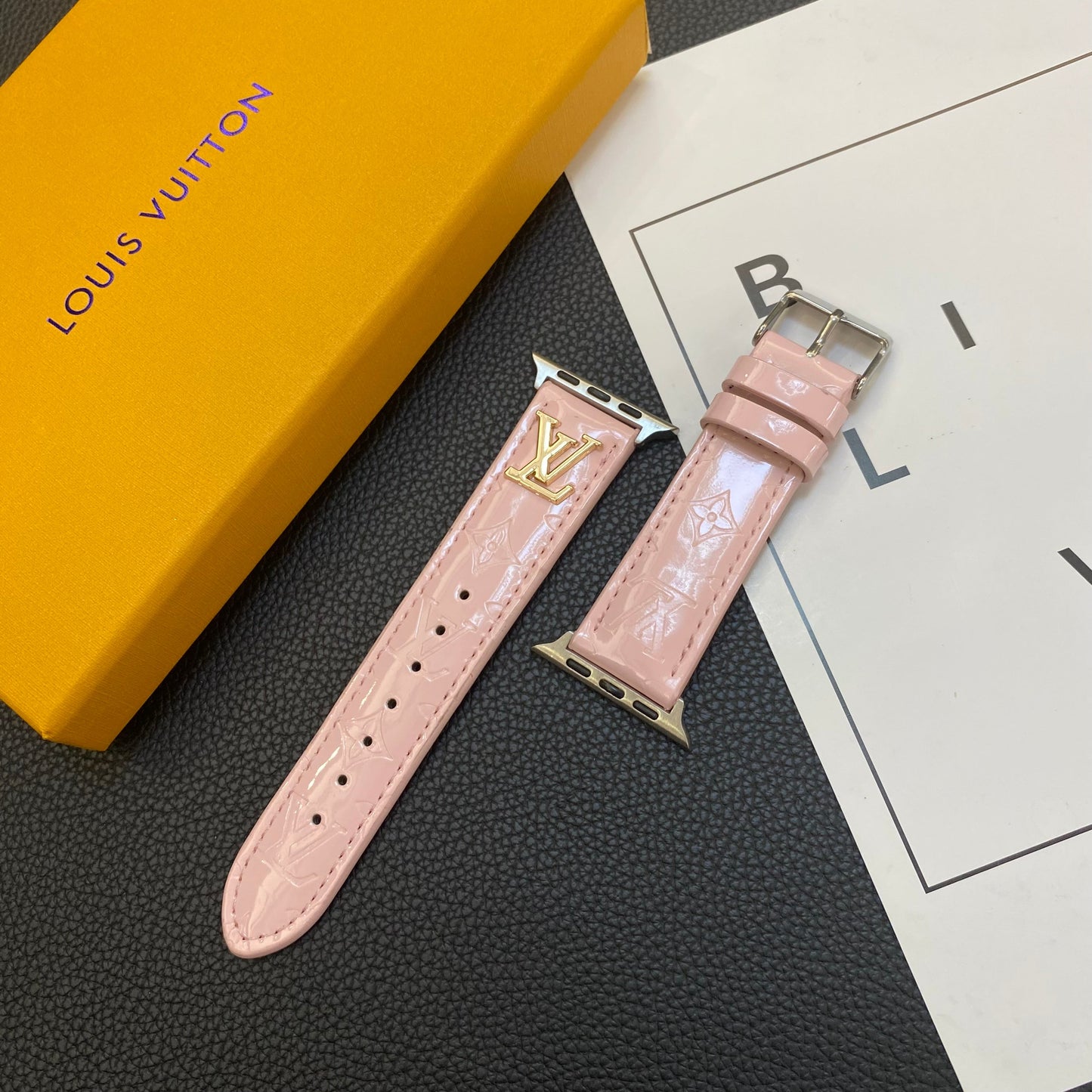GLOSSY LEATHER APPLE WATCH STRAP LUXURY METAL LOGO - Iphonecasehouse