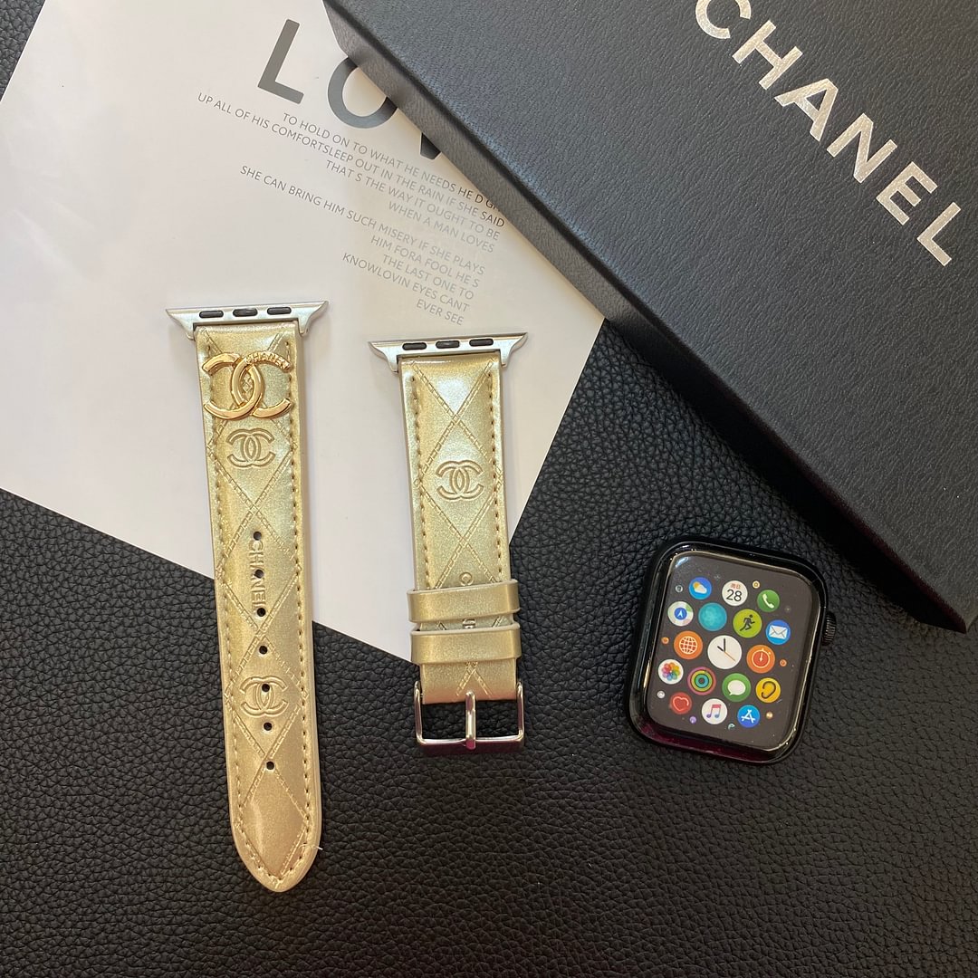 Glossy Leather Apple Watch Strap Luxury Metal Logo - Iphonecasehouse