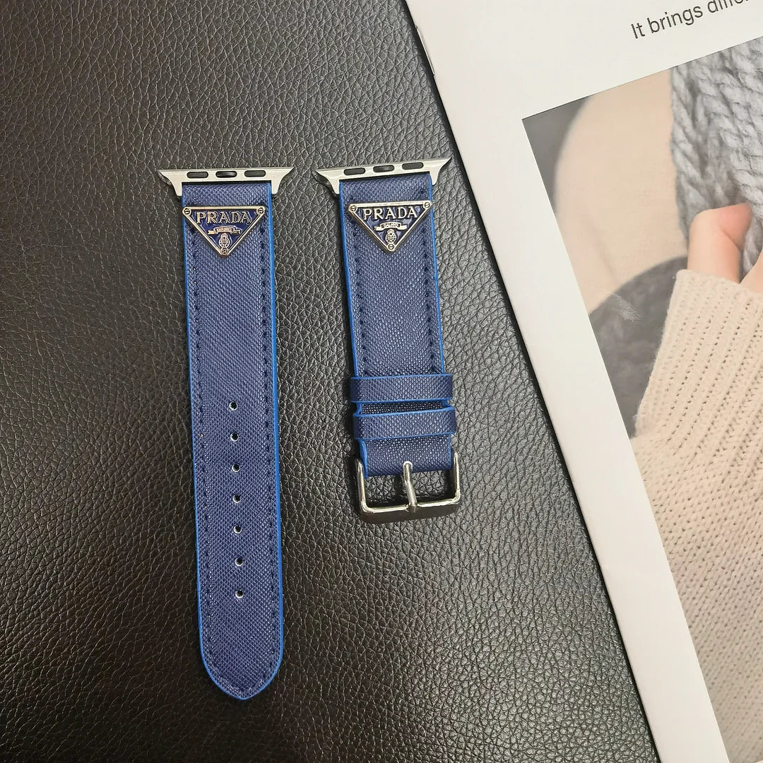 Double Triangle Monogram Label Leather Apple Watch Band - Iphonecasehouse