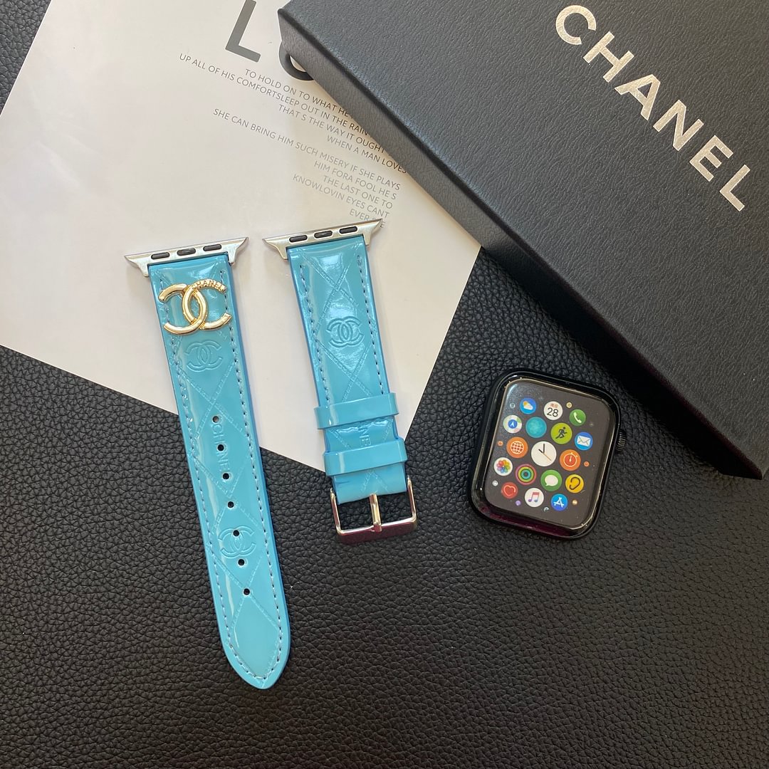 Glossy Leather Apple Watch Strap Luxury Metal Logo - Iphonecasehouse