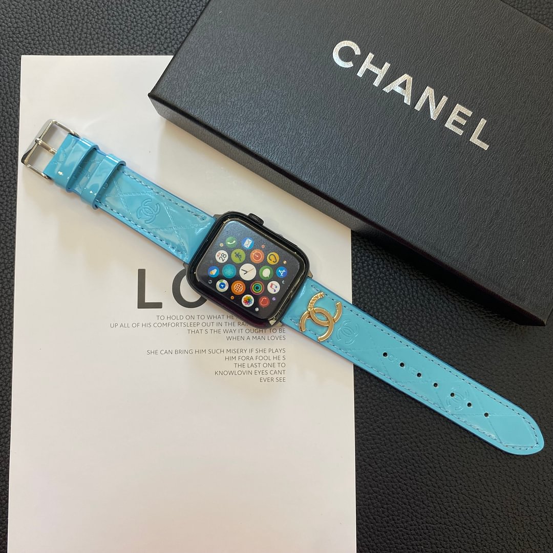 Glossy Leather Apple Watch Strap Luxury Metal Logo - Iphonecasehouse