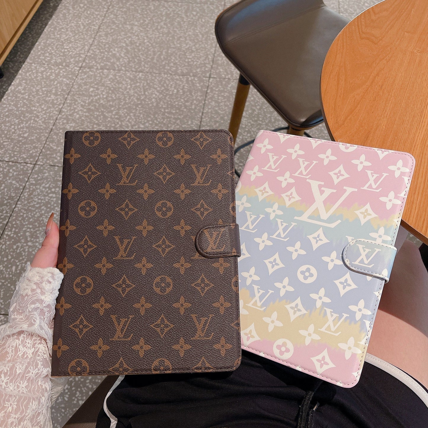 Luxury Canvas Monogram Leather Fresh Summer Theme Pattern Apple iPad case Black - Iphonecasehouse