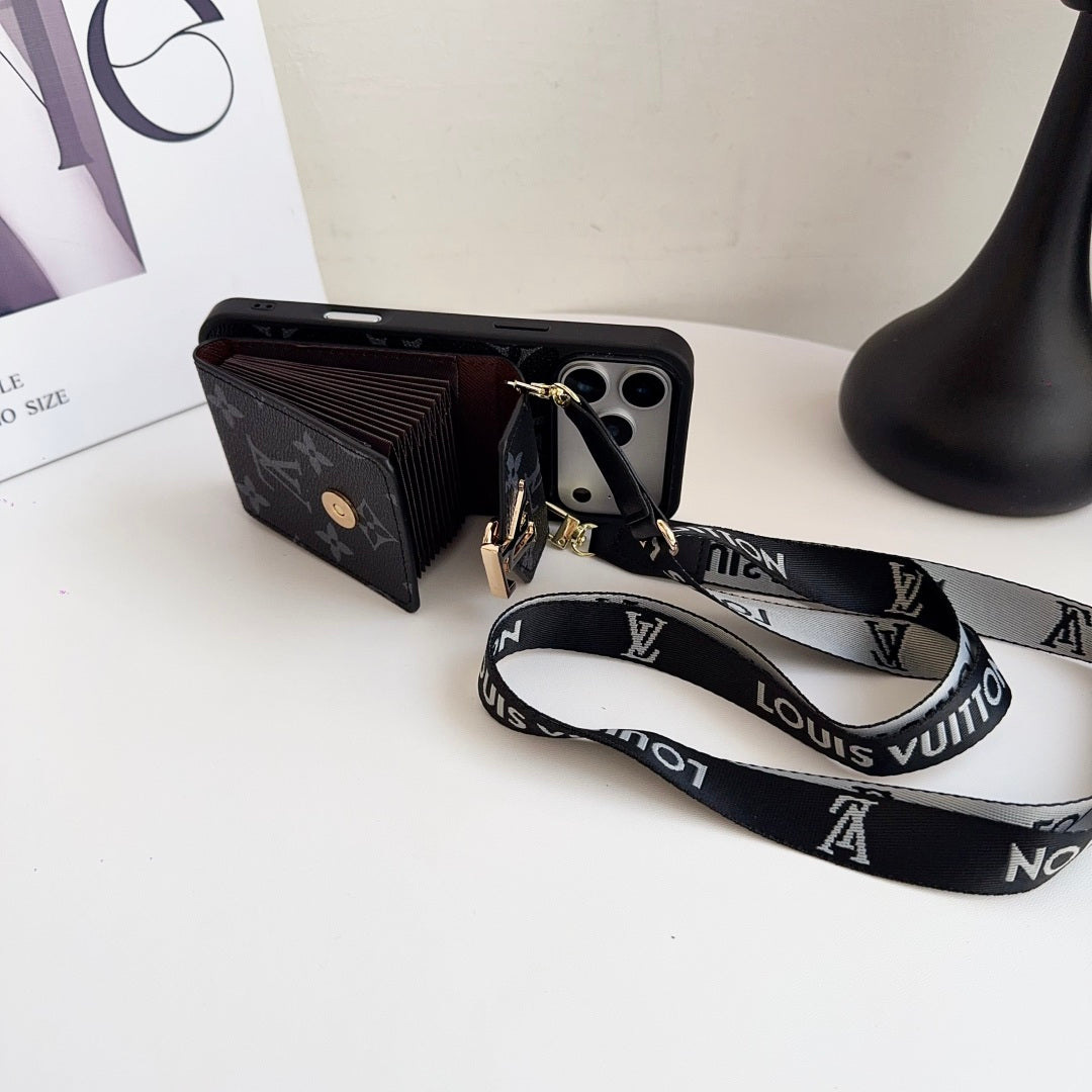 lV Iphone 17 Advanced leather iPhone Case With Card Wallet And Strap