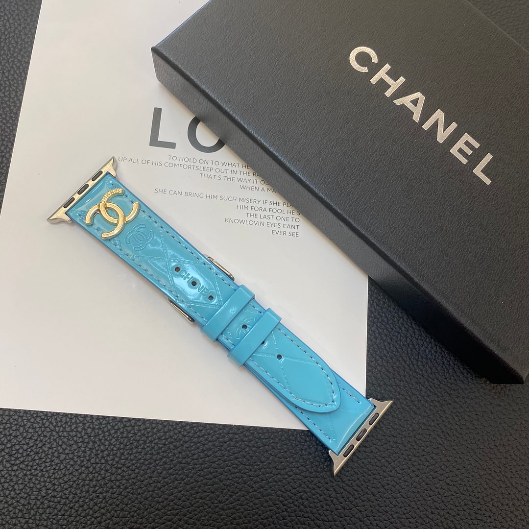 Glossy Leather Apple Watch Strap Luxury Metal Logo - Iphonecasehouse