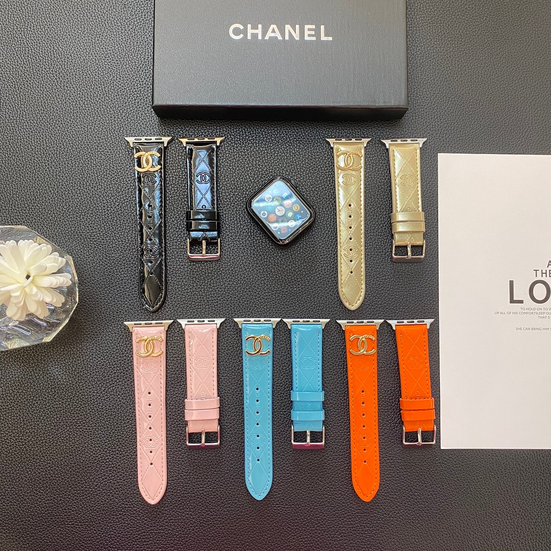 Glossy Leather Apple Watch Strap Luxury Metal Logo - Iphonecasehouse