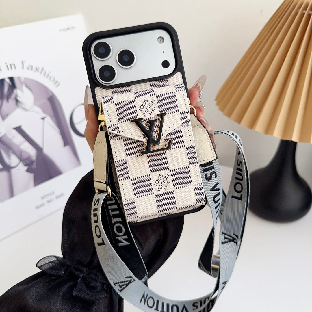 lV Iphone 17 Advanced leather iPhone Case With Card Wallet And Strap