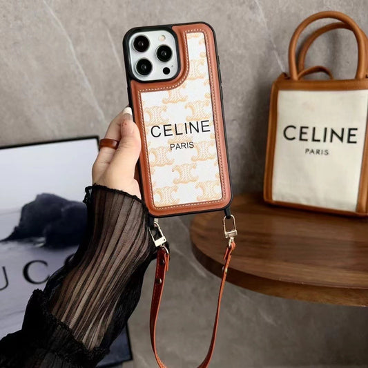 White Celine iPhone Case With Strap-SZ231124 - Iphonecasehouse