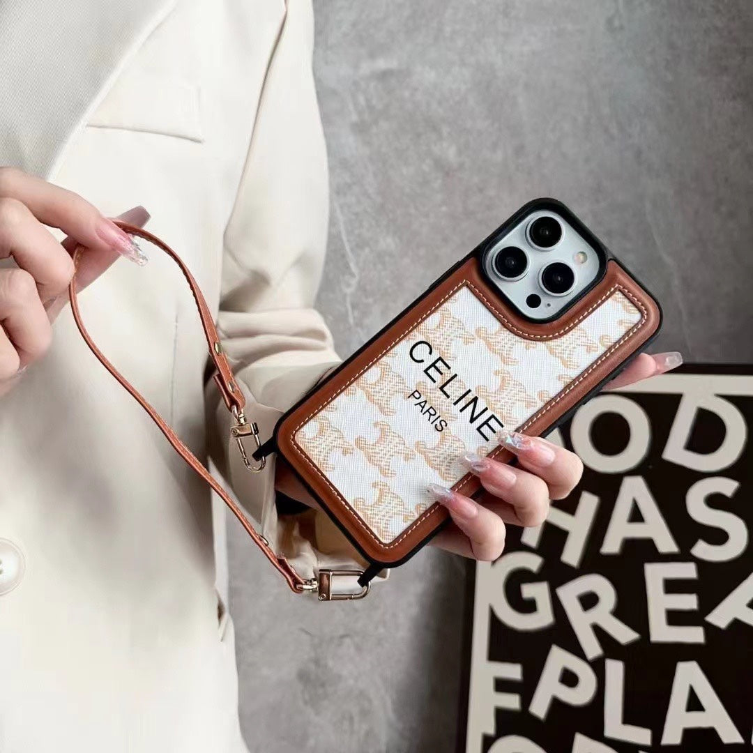 White Celine iPhone Case With Strap-SZ231124 - Iphonecasehouse