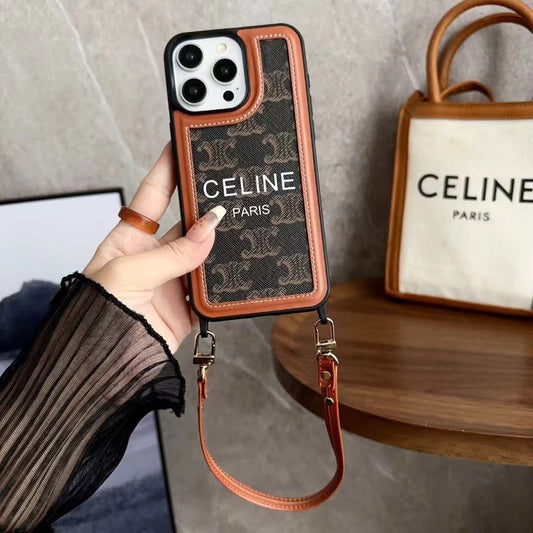 Black Celine iPhone Case With Strap-SZ231124 - Iphonecasehouse