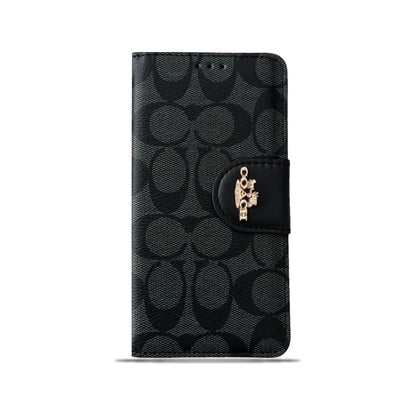 Coach iPhone Case Leather Flip Case with Card Holder Black-PTK241622 - Iphonecasehouse